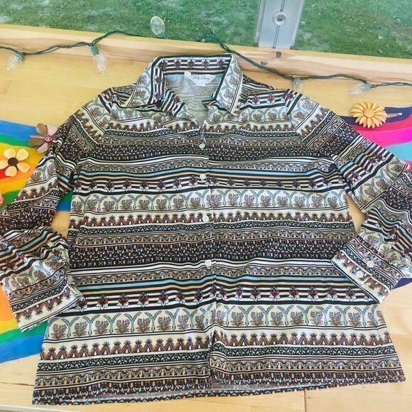 Vintage western Double Knit Lady Devon Button down long Sleeve top Size Medium - Picture 1 of 6